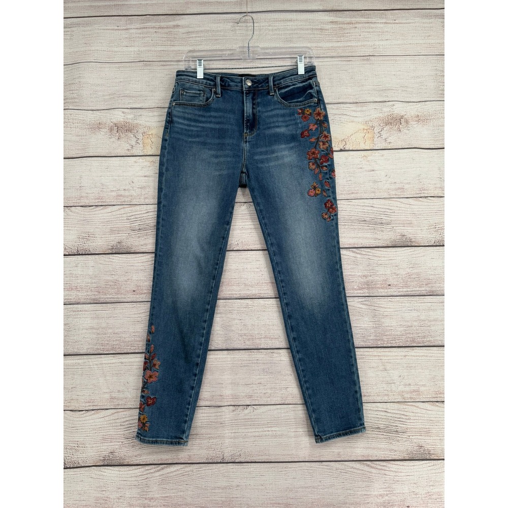 Driftwood Jackie High Rise Jeans Women 28 Blue Floral Embroidered Stretch Denim